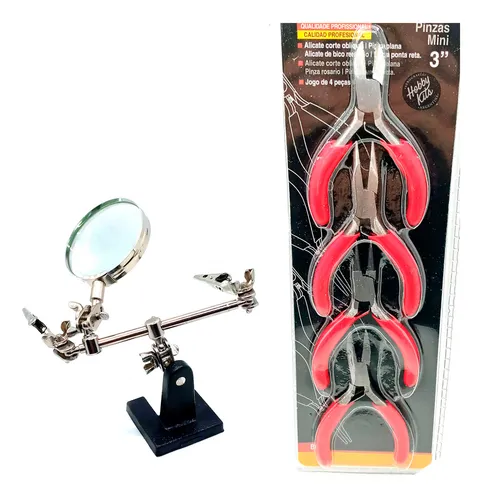 Set De 4 Mini Pinzas Alicate Con Lupa Para Electrónica