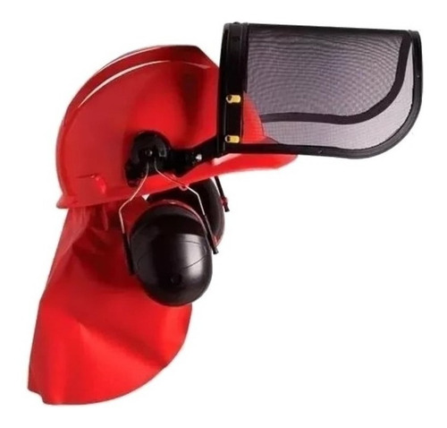 Capacete Com Protetor De Pescoço Viseira E Abafador Oricular