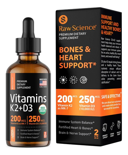 Vitamina D3 10,000 + K2 200mcg D3 K2 Cholecalciferol Stock 