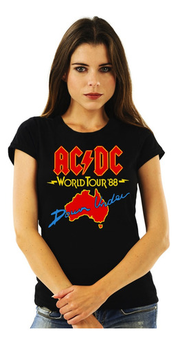 Polera Mujer Acdc Down Under World Tour 88 Rock Impresión Di