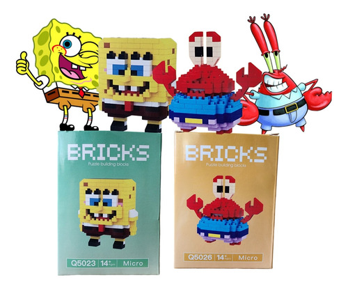 Set De Construcción 3d Bob Esponja Y Don Cangrejo Regalo