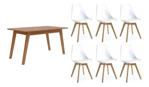comprar Combo Escandinavo Nordico Mesa Paraiso 160 + 6 Sillas Tulip