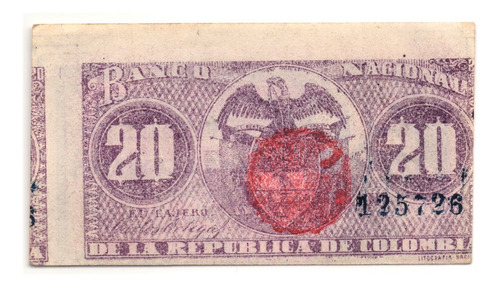 20 Centavos 1900 Banco Nacional Error: Impresión Descentrada