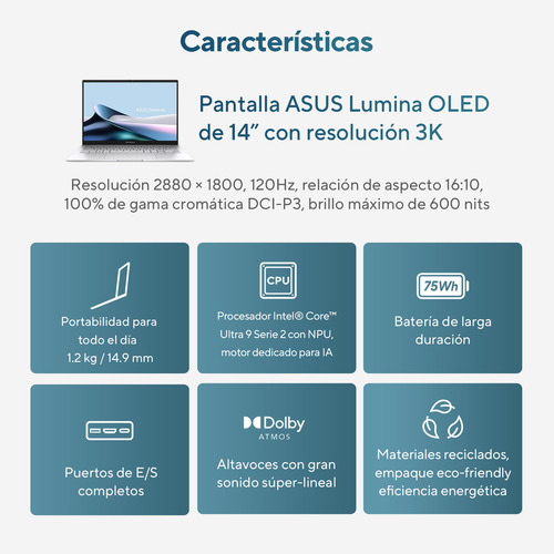 Laptop Asus Zenbook 14 Ux34 Intel Core Ultra 5 16gb 512gb Plateado