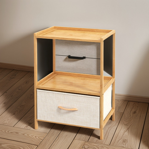 Cómoda De Madera Con Un Cajón Y Estante De Bambú Para Libros Color Café