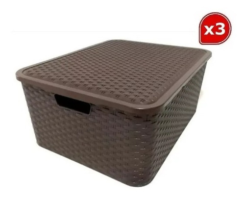 Pack Por 3 Caja Canasto Organizadora Grande Simil Rattan 