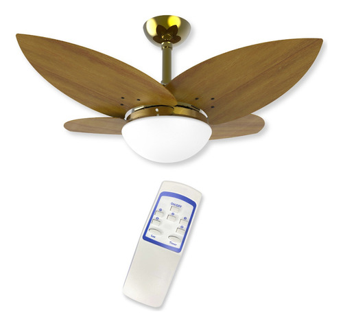 Ventilador Lótus 1025 Dourado 4 Pás Imbuia + Controle Remoto 220v