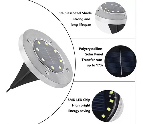 Set X 4u Estaca Led Solar Jardin Exterior Color Plateado Plateado
