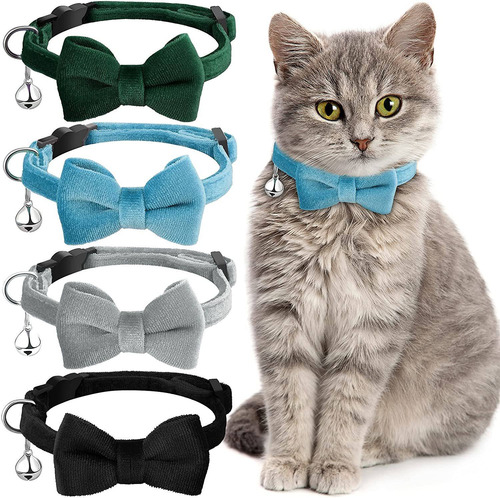 4 Pieces Cat Bow Tie Collar With Bell Breakaway Cat Collar C