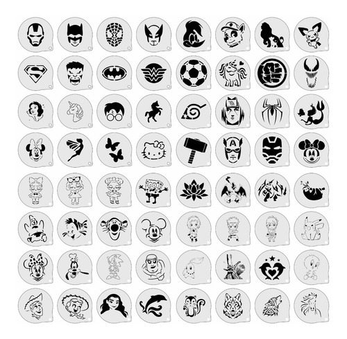 Stencil Personagens Infantis Kit (3) 64 Moldes 7x7cm
