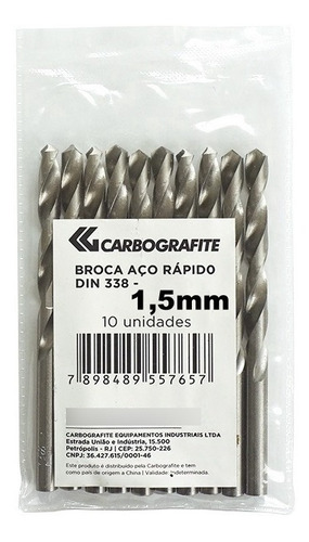 Jogo De Brocas 1,5mm Kit Carbografite Aço Rápido Metal Ferro