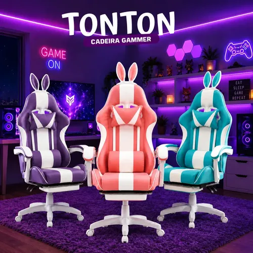 Cadeira Gamer Tonton Reclinável com Orelhas de Coelho e Massageador