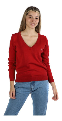 Sweater En V Dama Rojo