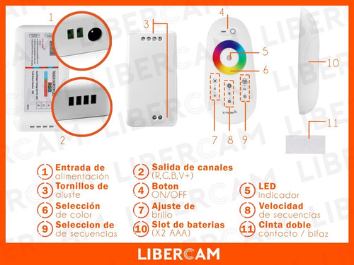 Imagen 7 de 10 de Controladora Led Para Tira Rgb Con Control Touch Tactil