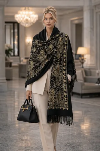 Pashmina Cashmire Bordado Fio Dourado Cachecol Inverno Luxo Preto Bordado Grande