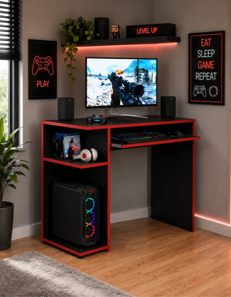 Mesa Para Computador Gamer Escrivaninha Preto Vermelho Jm3 Moveis