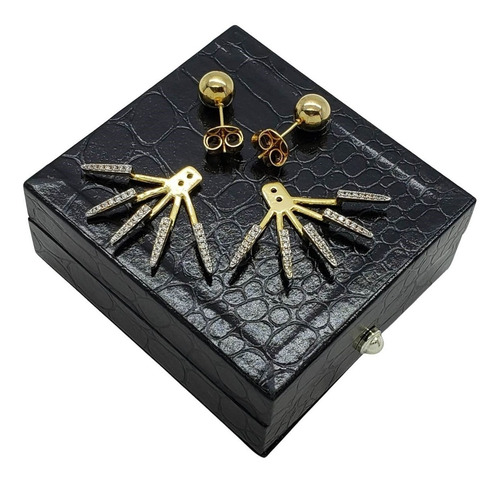 Brincos Spike Cravejados Com Zirconia Banho De Ouro 18k 3761