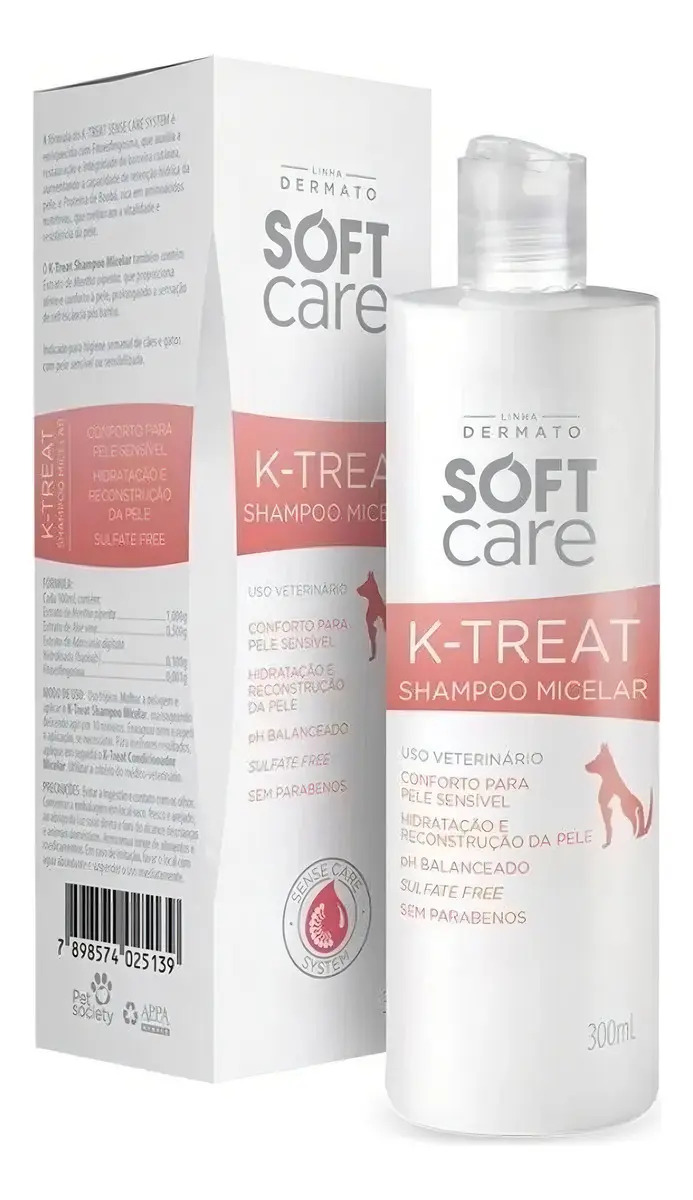 Shampoo Micelar K-treat Soft Care Para Cães E Gatos 300ml Fragrância Suave