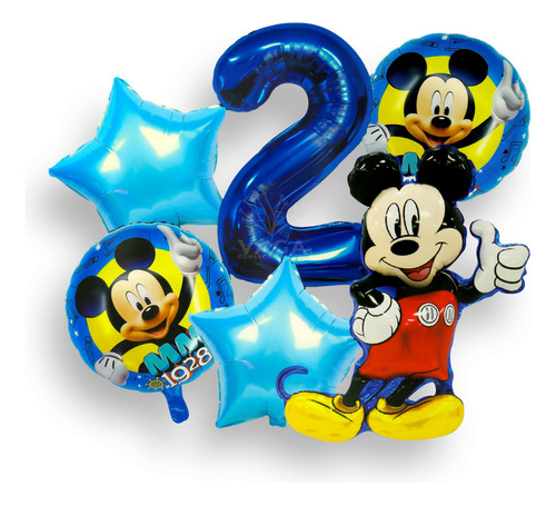 Kits 6pz Globos Metalicos Mickey Mouse Numero 2 Cumpleaños 