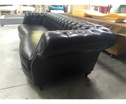 Sofa Chesterfield Negro Elegante Piel Genuina