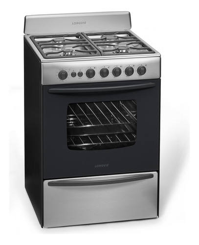 Cocina Longvie Eurodesign 13601xf Multigas 4 Hornallas  Acero Inoxidable 220v Puerta Con Visor 74l