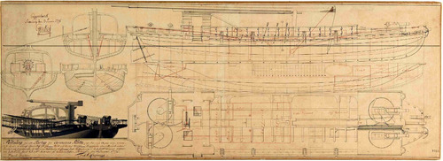 Lienzo Canvas Arte Dibujo Naval Líneas Barcaza 1775 50x140