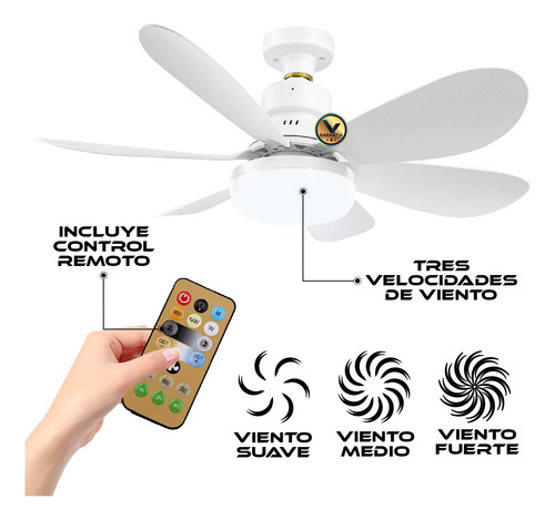 Foco Lampara Ventilador Con Control Remoto 6 Aspas 47cm 30w