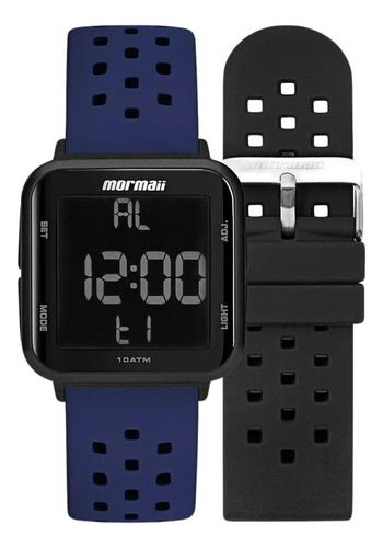 Relógio Mormaii Unissex Digital Preto Silicone MO6600AN/T8A Cor da correia Azul/Preta