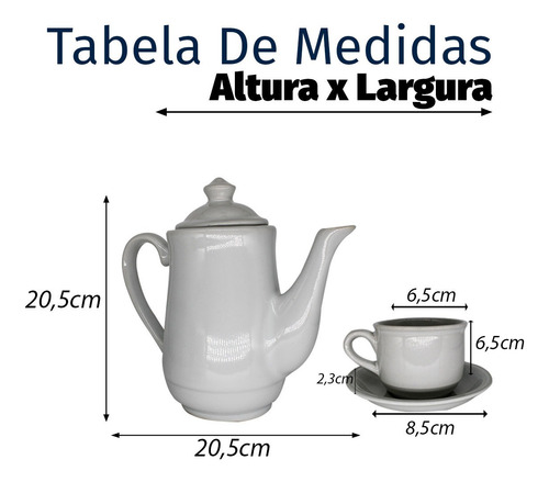 Imagem 3 de 7 de Jogo De Chá Branco Ceramica Bule Pires Cozinha Moderna 12pçs