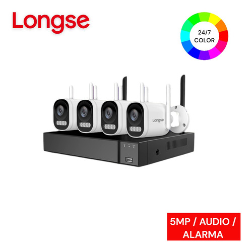 Kit Camaras Wifi 4ch Full Color 5mp + Audio+ Alarma Longse
