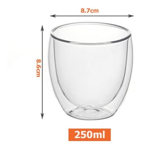 Imagen 3 de 8 de Pack 2 Vasos De Vidrio Doble Pared Té Café Sin Asa 250ml