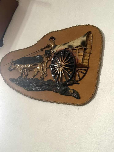 Antiguo Cuadro Tallado Madera Arte Regi Campo Carreta Gaucho (Usado)
