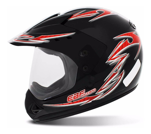 Capacete Moto Ebf Motard Street Cross Preto Vermelho