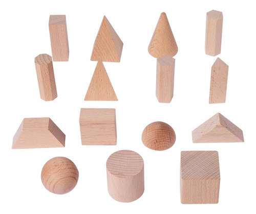15 Piezas De Bloques Sólidos Geométricos De Madera Juguete