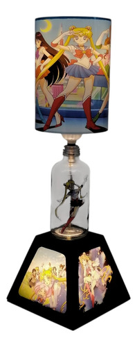 Lámpara Sailor Moon Doble Función Luz Nocturna Negro Multicolor