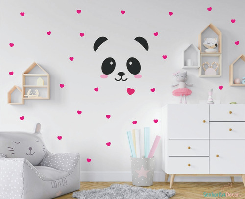 Adesivo De Parede Decoração Infantil Panda Kit Corações