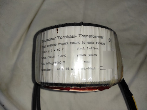 Transformador Toroidal Tauscher 2x80v - 40v, 56 A - 2500 Va