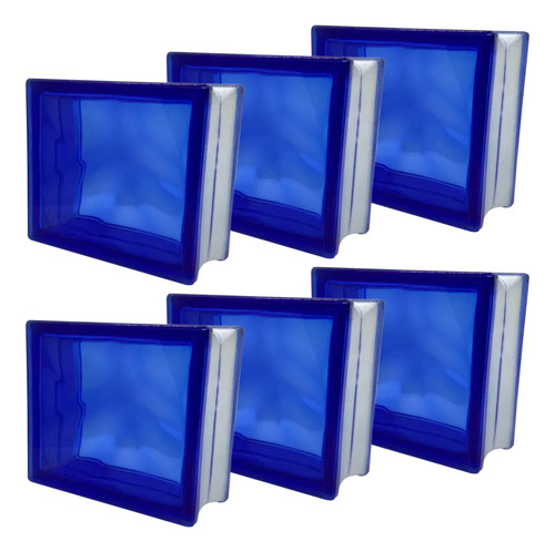 Kit 6 Tijolos Bloco Vidro Azul Transparente 19x19cm