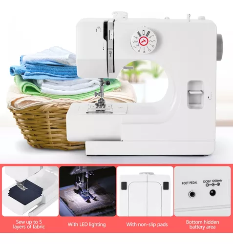 Máquina de coser, mini máquina de coser, máquina de coser eléctrica  portátil para principiantes, 12 puntadas de doble velocidad con pedal de  pie y kit