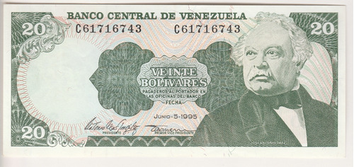 Billete Venezuela 20 Bs Junio 5 1995 C8 Au/unc