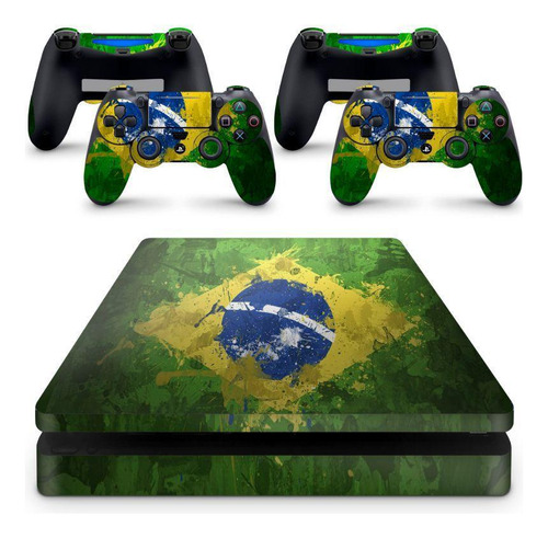 Skin Adesivo Protetor Para Ps4 Slim Brasil Bandeira B1