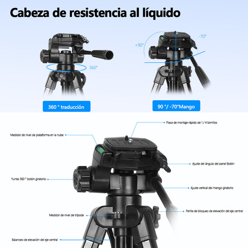 Trípode Celular Cámara 1.7m Mas Control Bluetooth Negro