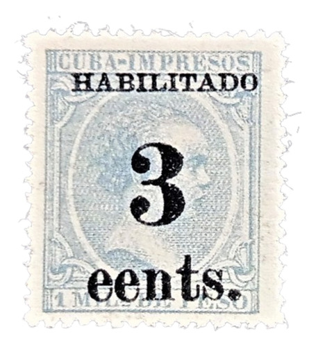 Cuba, Sello Sc 201b 3 Cent Res Error Eents 1898 Mint L19401