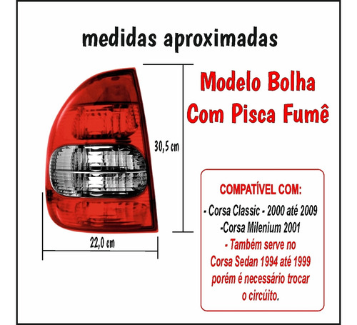 Kit Par Farol Vidro Corsa Classic + Lanterna Fumê 2000 A 10