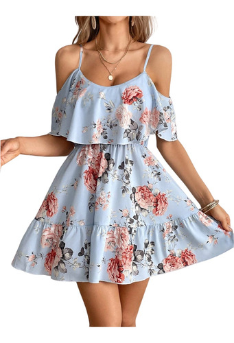  Vestido Con Estampado Floral De Hombros Descubiertos 