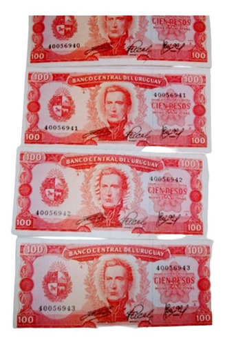 4billetes Uruguayos Antiguos Correlativos De $100 