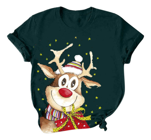 Camiseta Blanqueada Para Mujer Estampado Feliz Navidad Blusa