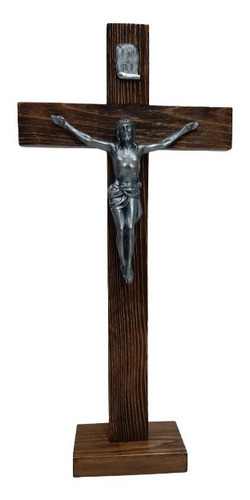 Crucifijo Madera Con Base 42 Cm De Alto - Cristo De 15 Cm 