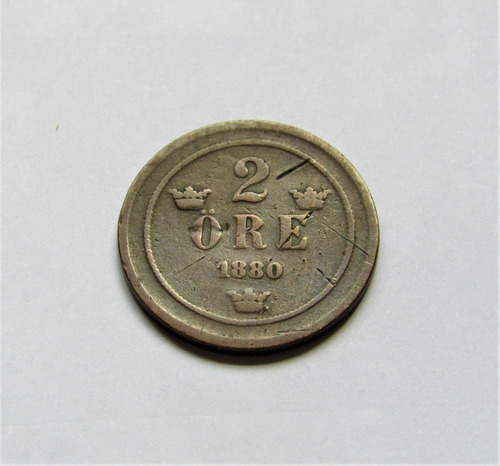 Moneda Suecia 2 Ore 1880 Cobre