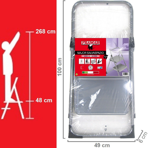 Escalera Taburete Plegable Acero Banqueta 2 Escalones Marca Framar Hecha En Italia - Hay Stock